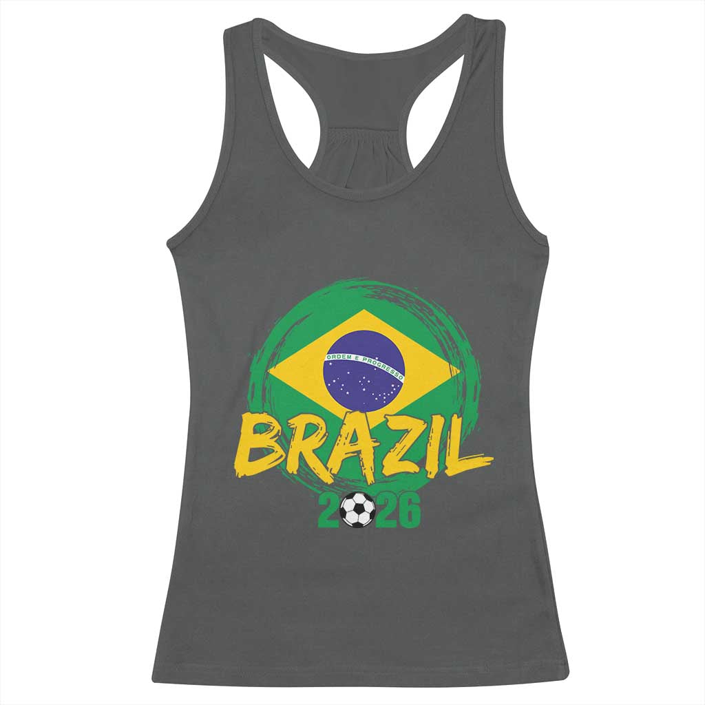 Brazil Soccer Fan Brasil Flag Racerback Tank Top Brazilian Football Game Day Supporter TS14 Dark Heather Print Your Wear