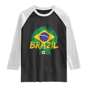 Brazil Soccer Fan Brasil Flag Raglan Shirt Brazilian Football Game Day Supporter TS14 Black White Print Your Wear