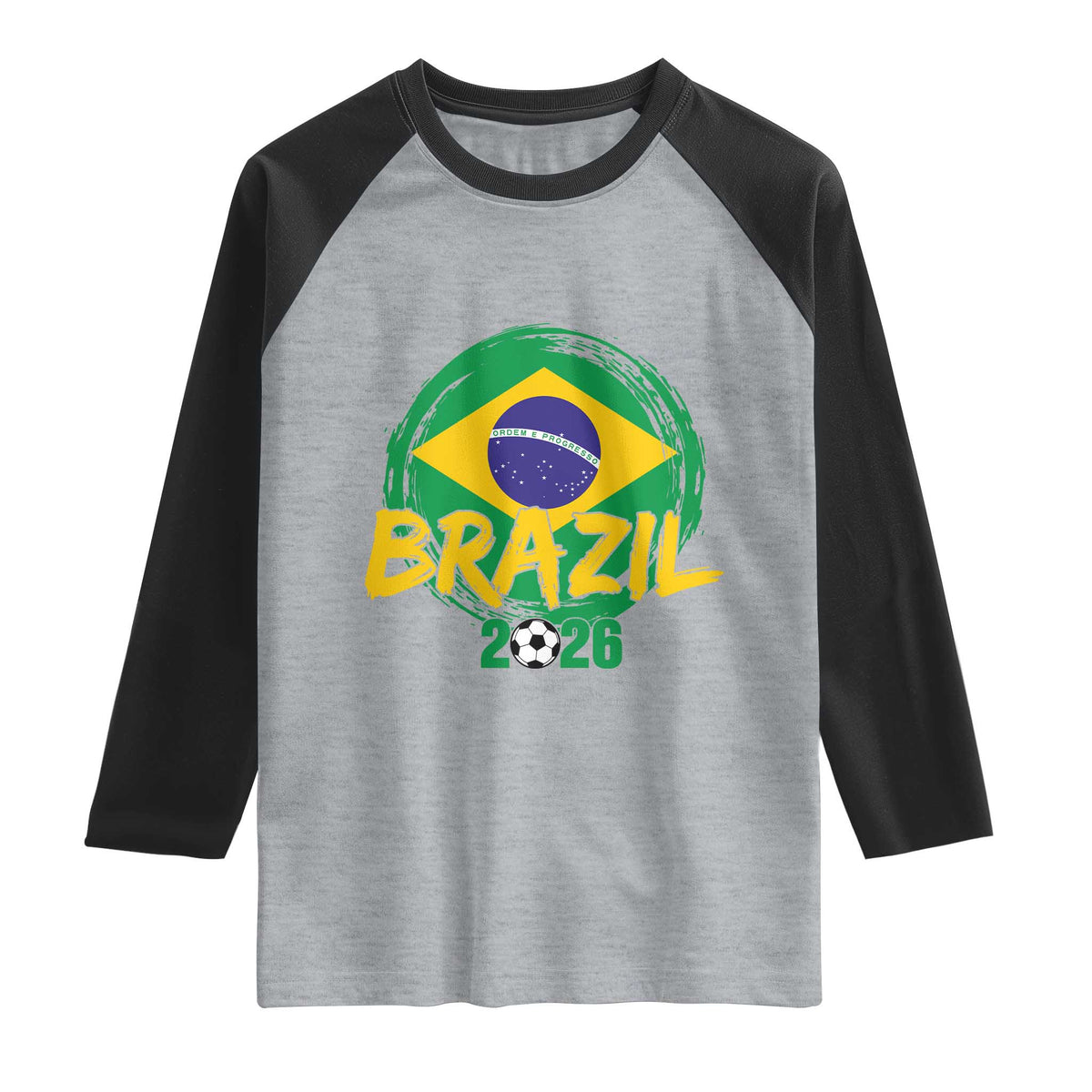 Brazil Soccer Fan Brasil Flag Raglan Shirt Brazilian Football Game Day Supporter TS14 Heather Gray Black Print Your Wear