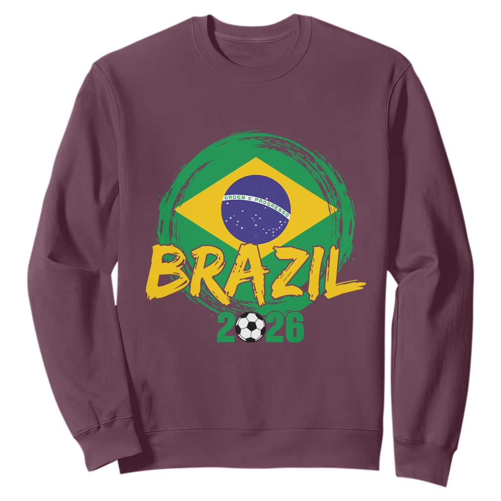 Brazil Soccer Fan Brasil Flag Sweatshirt Brazilian Football Game Day Supporter TS14 Maroon Print Your Wear