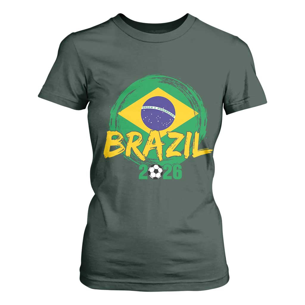 Brazil Soccer Fan Brasil Flag T Shirt For Women Brazilian Football Game Day Supporter TS14 Dark Forest Green Print Your Wear