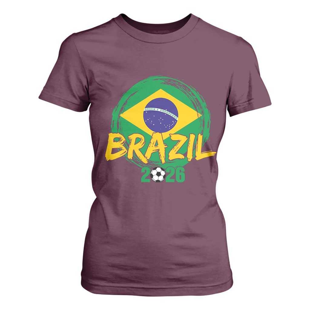 Brazil Soccer Fan Brasil Flag T Shirt For Women Brazilian Football Game Day Supporter TS14 Maroon Print Your Wear