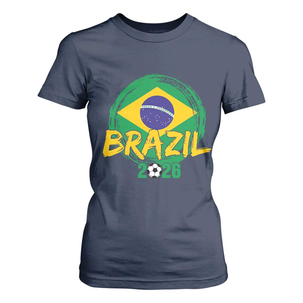 Brazil Soccer Fan Brasil Flag T Shirt For Women Brazilian Football Game Day Supporter TS14 Navy Print Your Wear