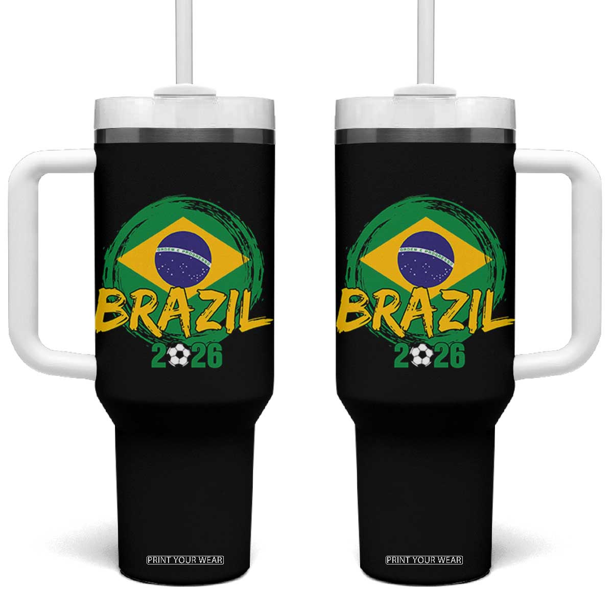 Brazil Soccer Fan Brasil Flag Tumbler With Handle Brazilian Football Game Day Supporter TS14 One Size: 40 oz Black Print Your Wear