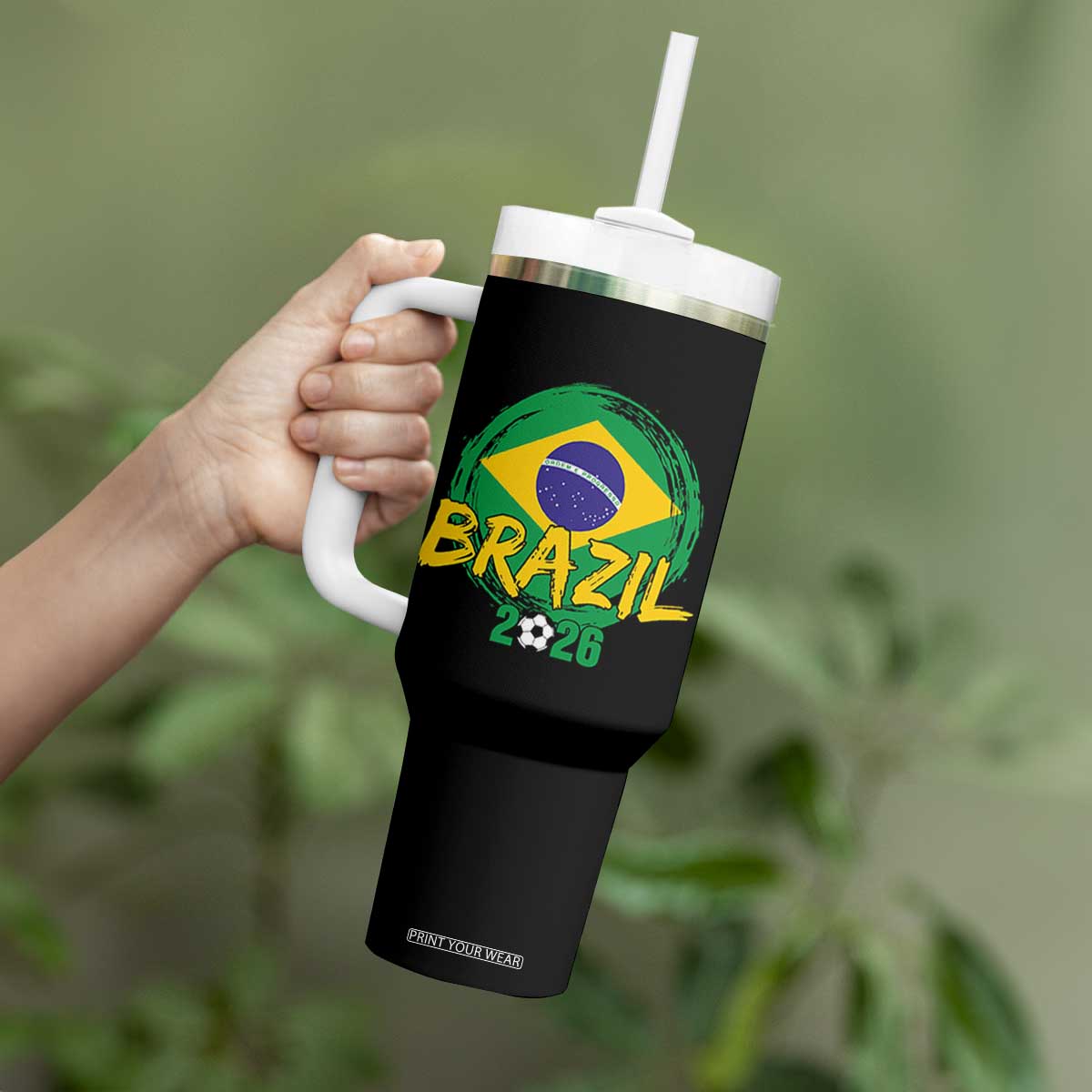 Brazil Soccer Fan Brasil Flag Tumbler With Handle Brazilian Football Game Day Supporter TS14 Print Your Wear