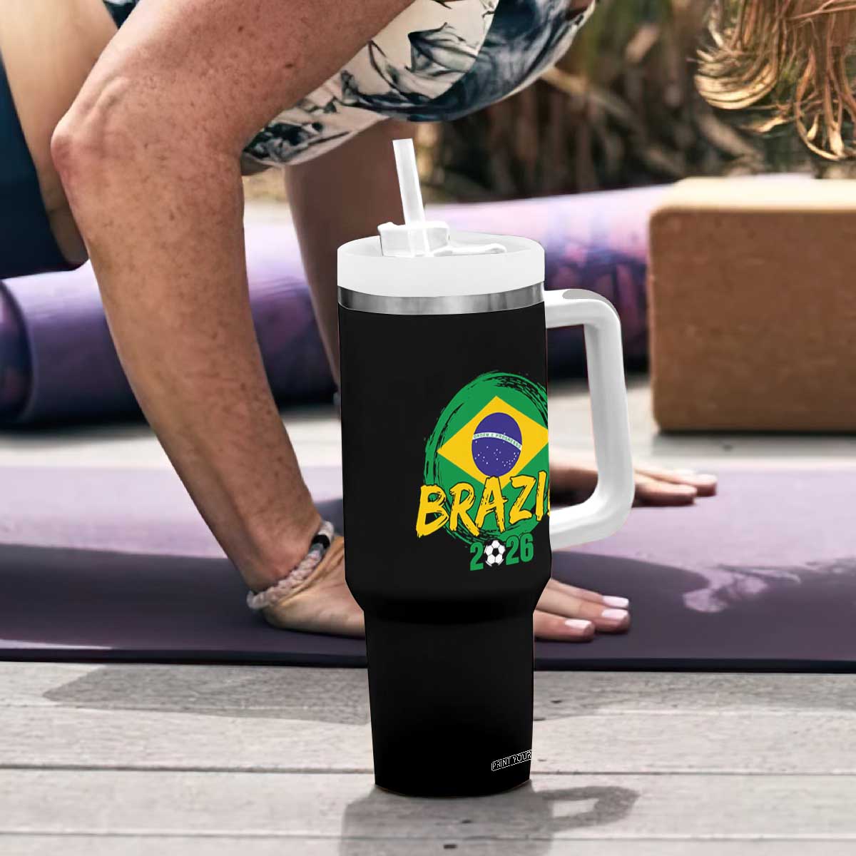 Brazil Soccer Fan Brasil Flag Tumbler With Handle Brazilian Football Game Day Supporter TS14 Print Your Wear