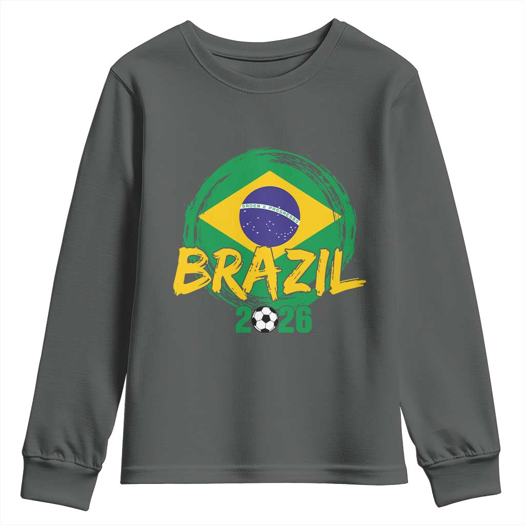 Brazil Soccer Fan Brasil Flag Youth Sweatshirt Brazilian Football Game Day Supporter TS14 Dark Heather Print Your Wear