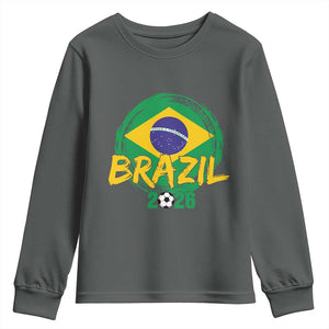 Brazil Soccer Fan Brasil Flag Youth Sweatshirt Brazilian Football Game Day Supporter TS14 Dark Heather Print Your Wear