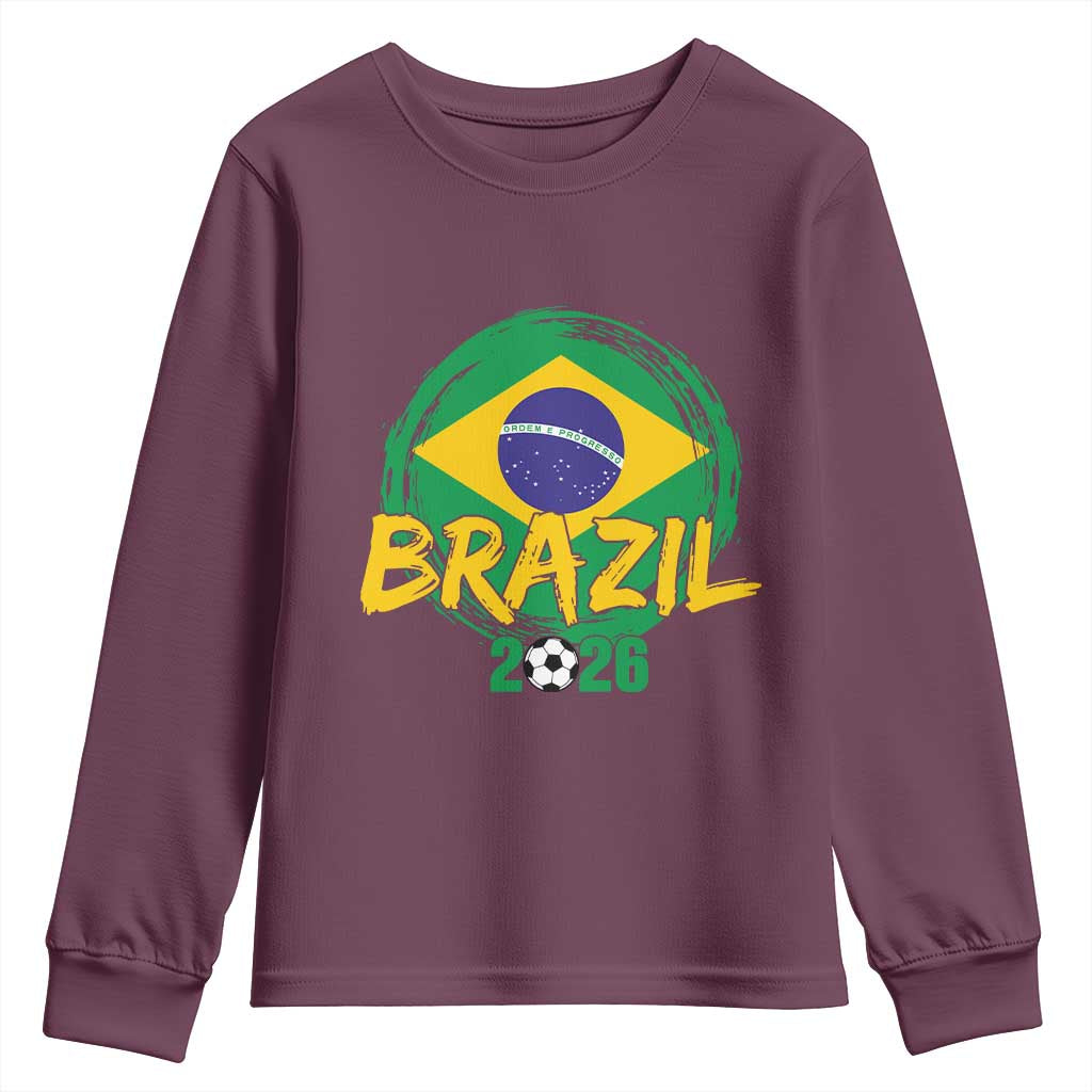 Brazil Soccer Fan Brasil Flag Youth Sweatshirt Brazilian Football Game Day Supporter TS14 Maroon Print Your Wear