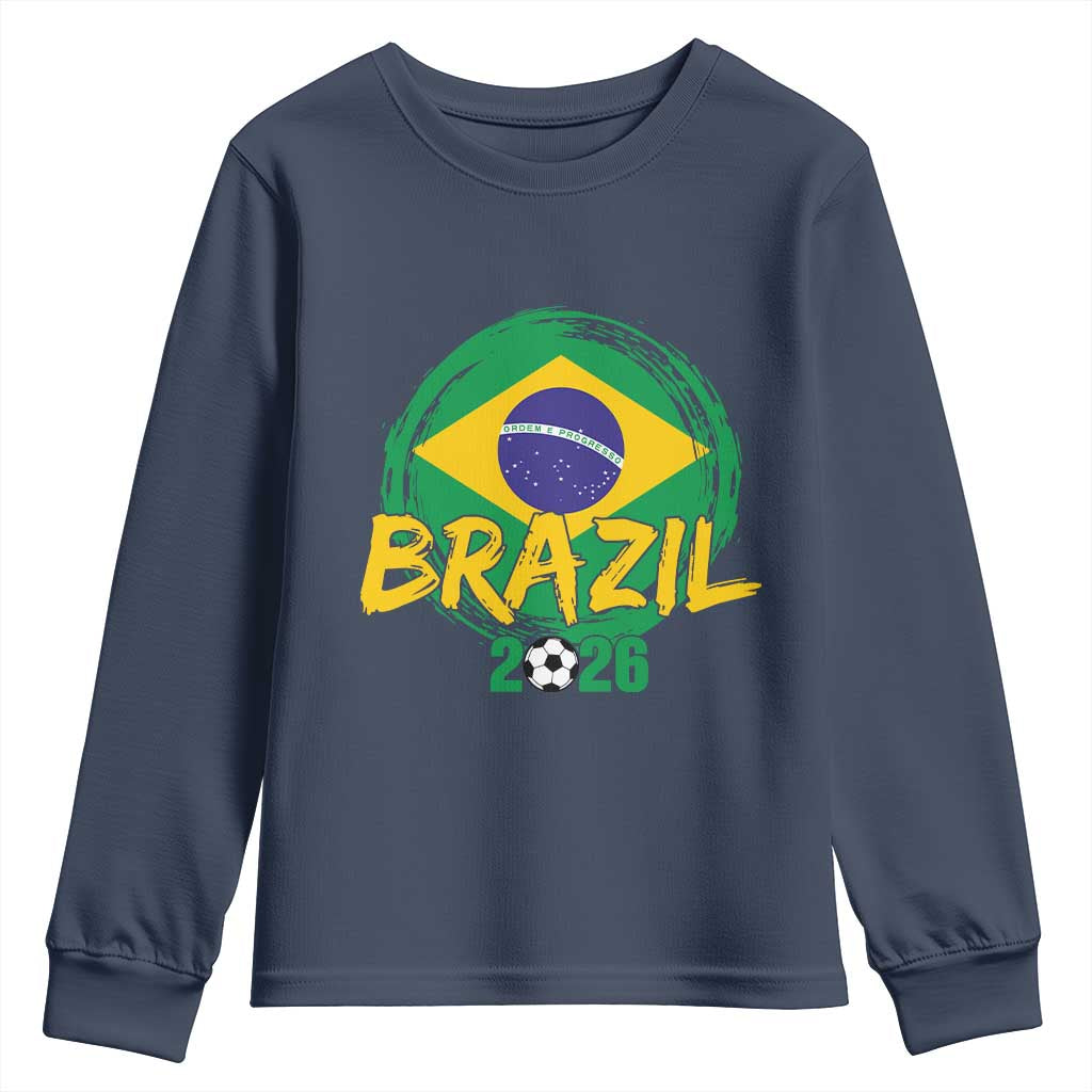 Brazil Soccer Fan Brasil Flag Youth Sweatshirt Brazilian Football Game Day Supporter TS14 Navy Print Your Wear