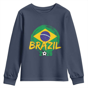 Brazil Soccer Fan Brasil Flag Youth Sweatshirt Brazilian Football Game Day Supporter TS14 Navy Print Your Wear