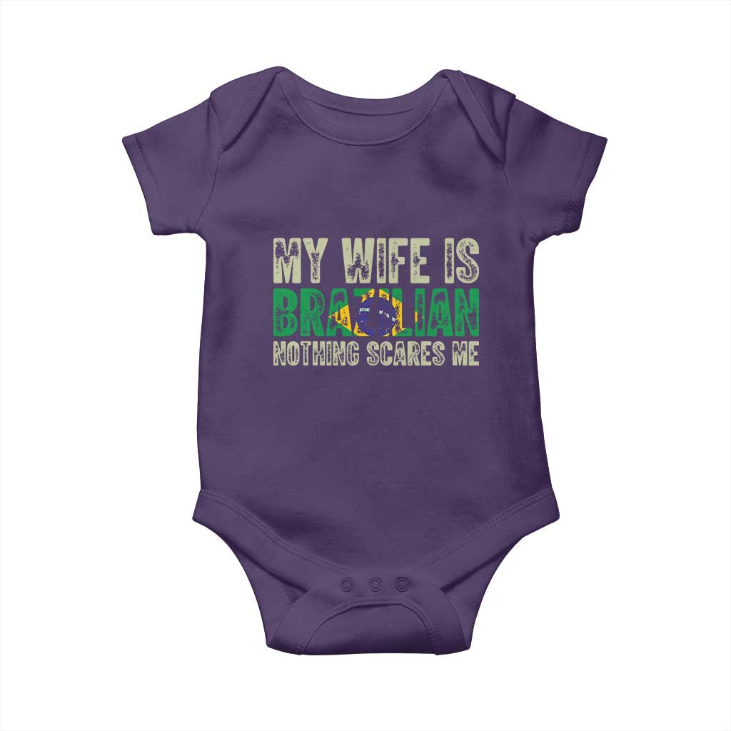 My Wife is Brazilian Nothing Scares Me Baby Onesie Funny Husband Brazil Pride Flag TS14 Purple Print Your Wear