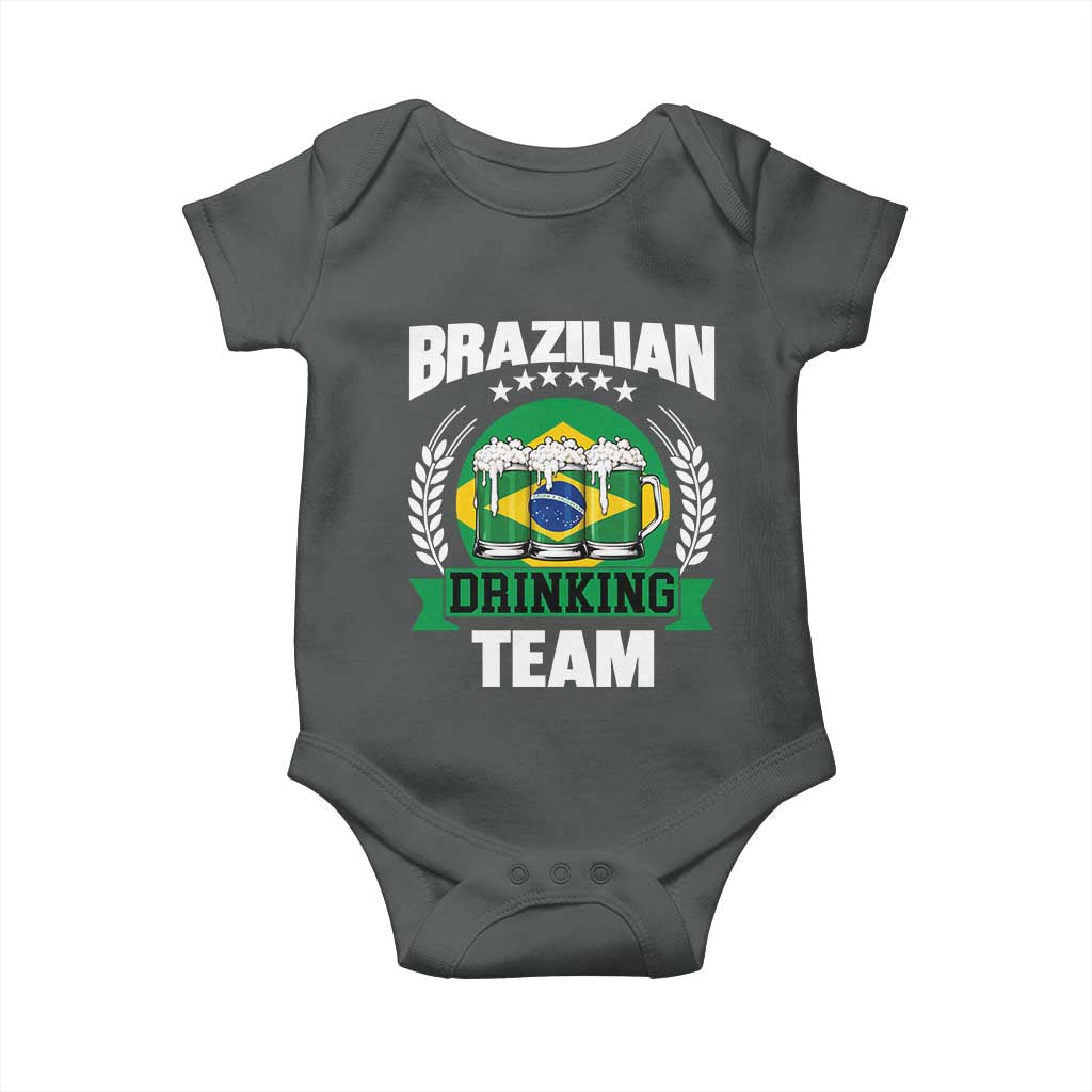 Brazil Drinking Team Baby Onesie Funny Brazilian Flag Beer Party Gift TS14 Dark Heather Print Your Wear