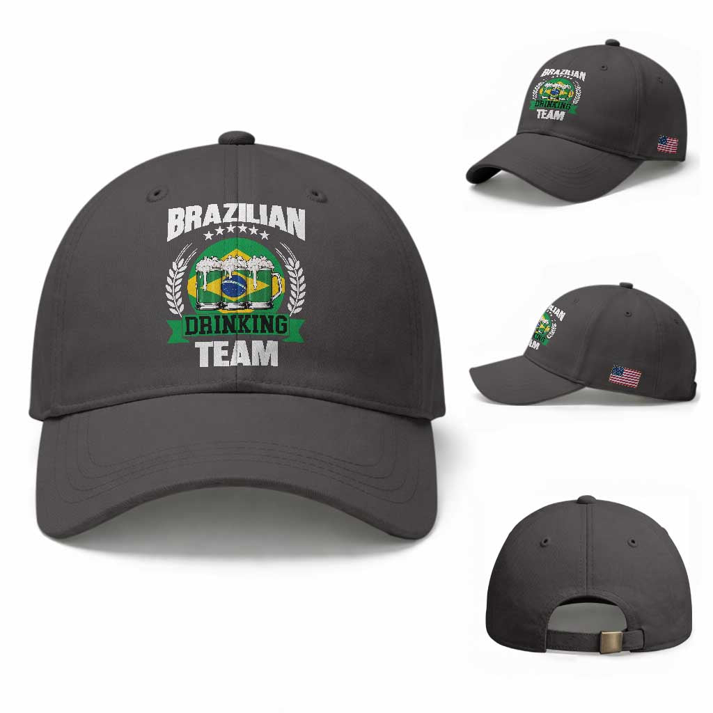 Brazil Drinking Team Baseball Cap Funny Brazilian Flag Beer Party Gift TS14 Baseball Cap Universal Fit Dark Gray Print Your Wear