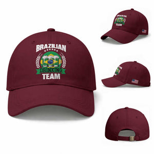 Brazil Drinking Team Baseball Cap Funny Brazilian Flag Beer Party Gift TS14 Baseball Cap Universal Fit Maroon Print Your Wear