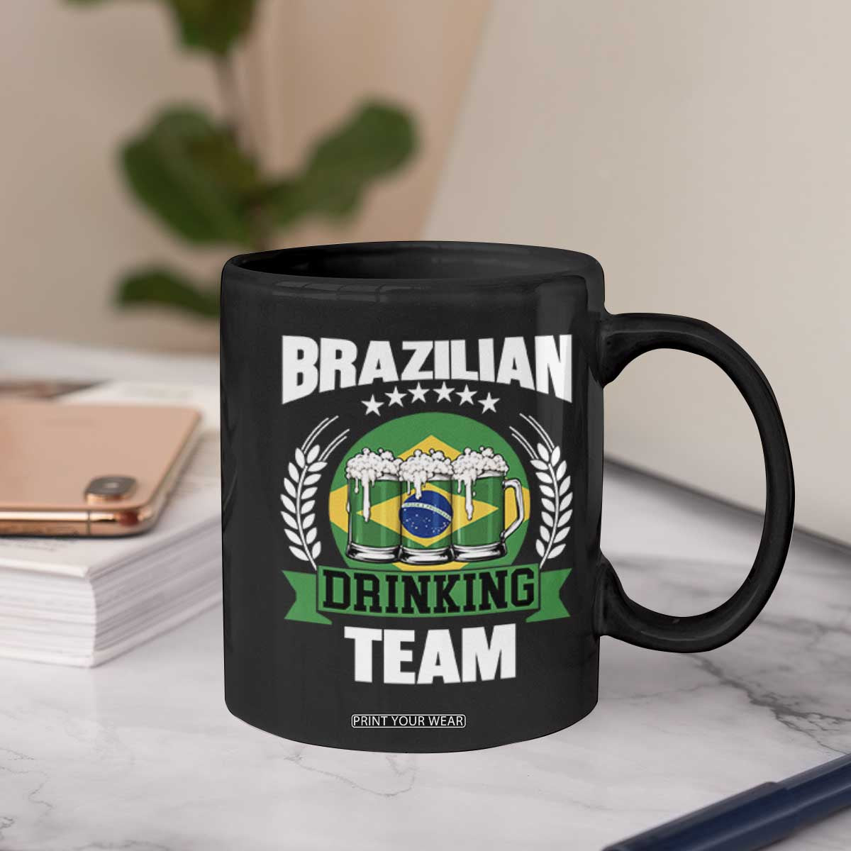 Brazil Drinking Team Coffee Mug Funny Brazilian Flag Beer Party Gift TS14 Print Your Wear