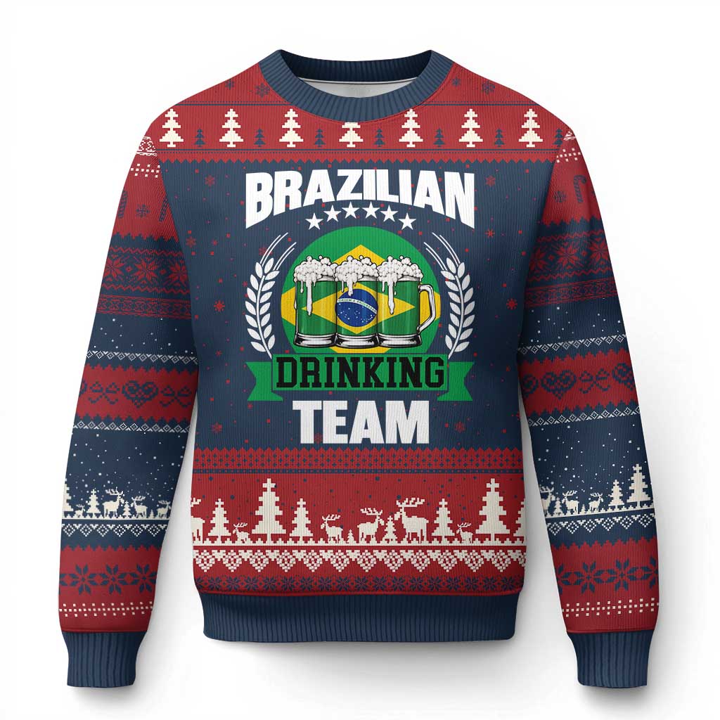 Brazil Drinking Team Ugly Christmas Sweater Funny Brazilian Flag Beer Party Gift TS14 Navy Red Print Your Wear