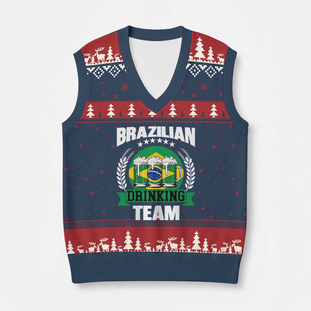 Brazil Drinking Team V-Neck Knit Sweater Vest Funny Brazilian Flag Beer Party Gift TS14 Navy Red Print Your Wear