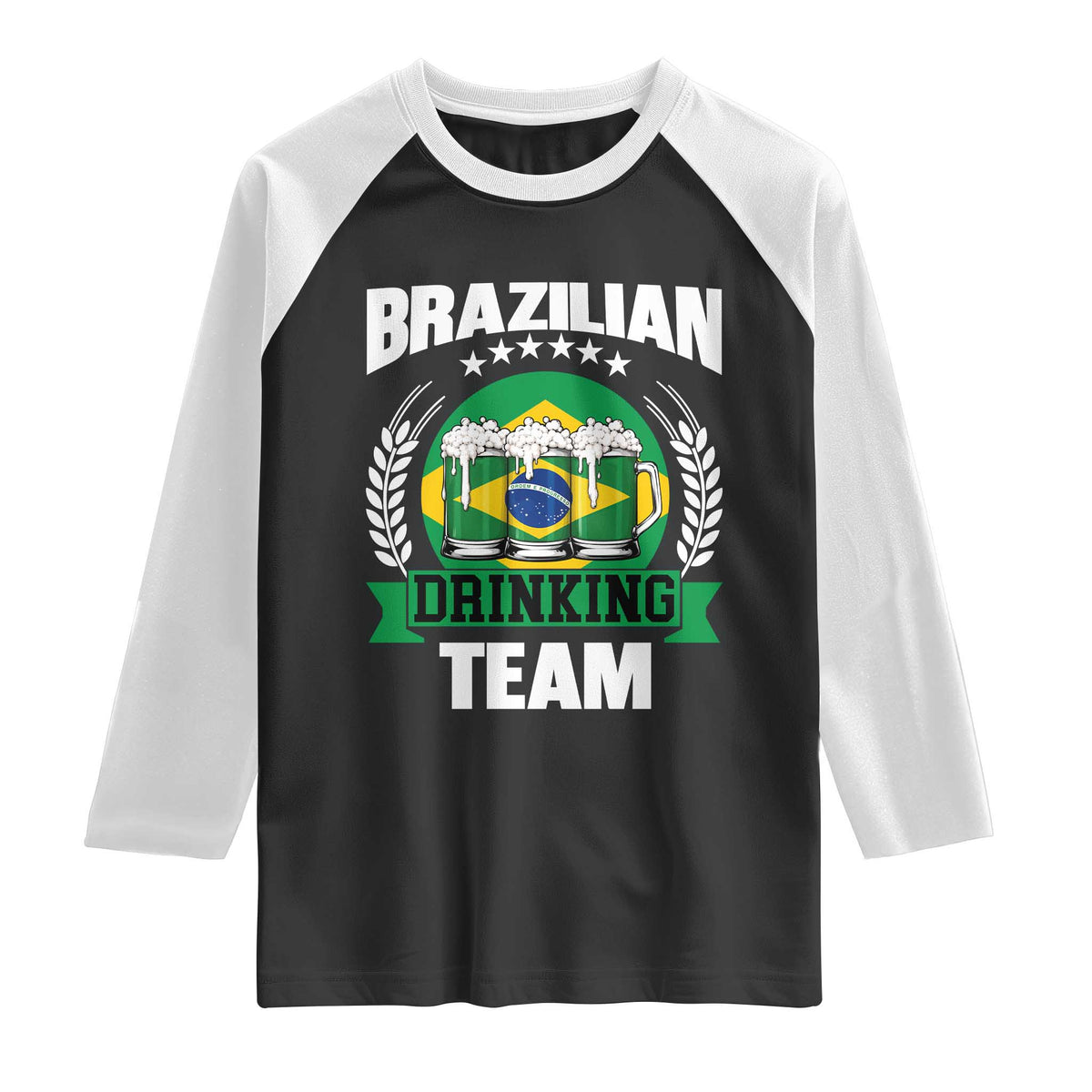 Brazil Drinking Team Raglan Shirt Funny Brazilian Flag Beer Party Gift TS14 Black White Print Your Wear