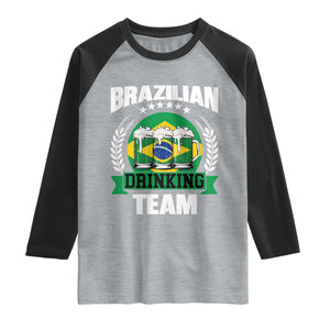 Brazil Drinking Team Raglan Shirt Funny Brazilian Flag Beer Party Gift TS14 Heather Gray Black Print Your Wear
