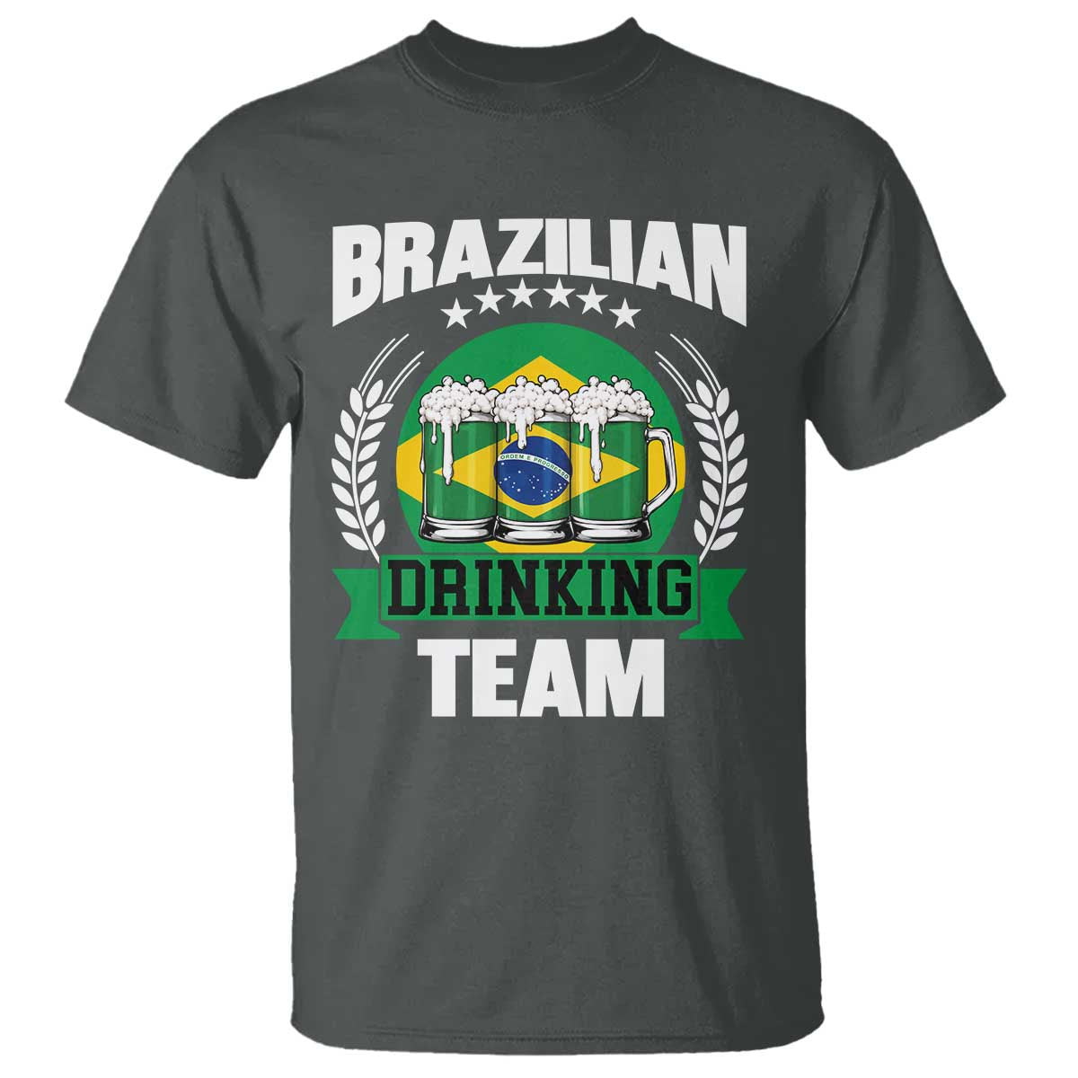 Brazil Drinking Team T Shirt Funny Brazilian Flag Beer Party Gift TS14 Dark Heather Print Your Wear