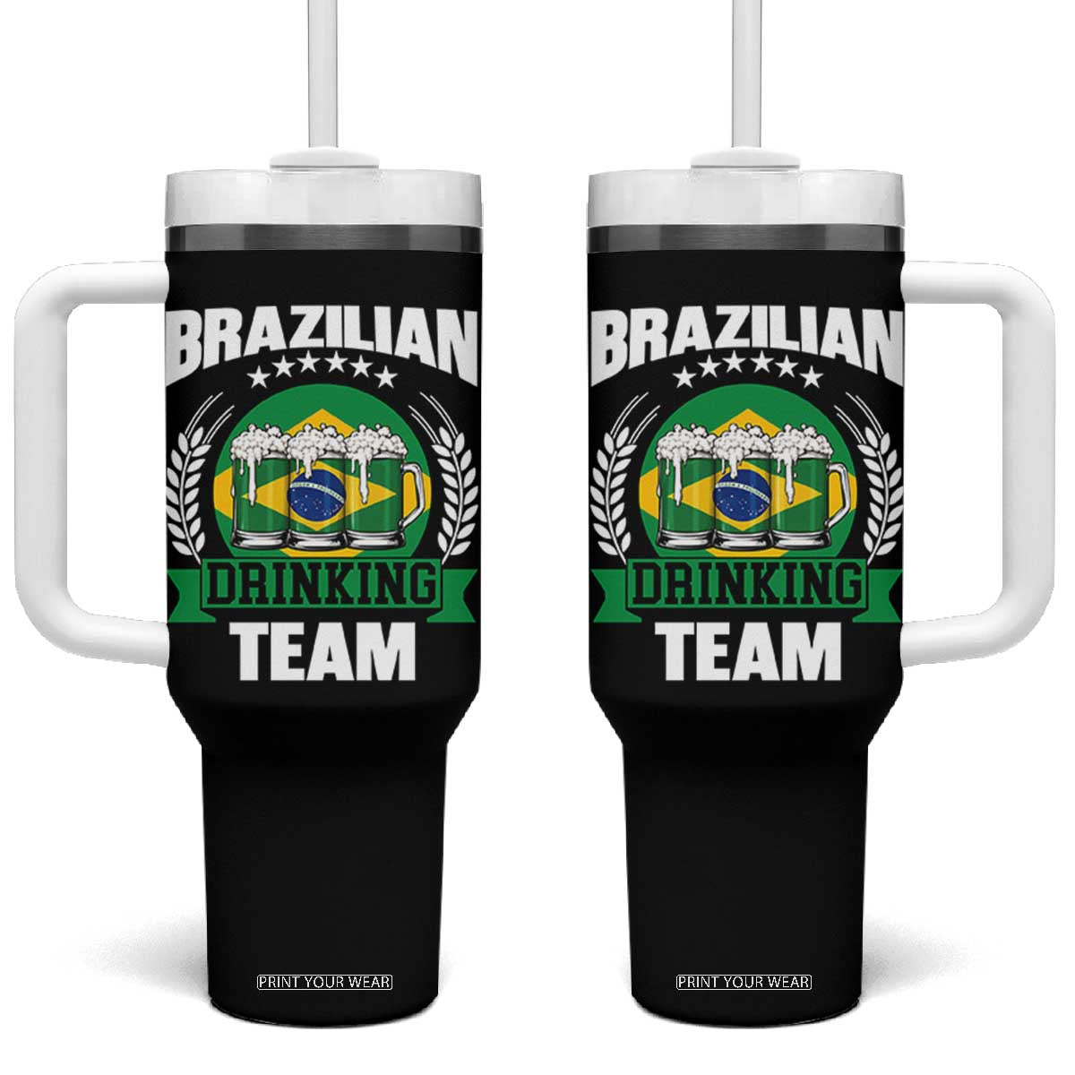 Brazil Drinking Team Tumbler With Handle Funny Brazilian Flag Beer Party Gift TS14 One Size: 40 oz Black Print Your Wear