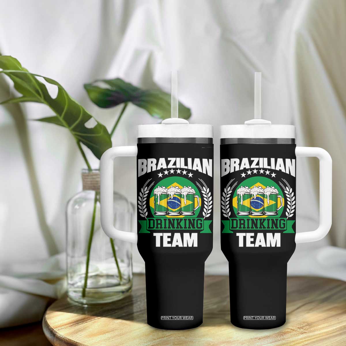 Brazil Drinking Team Tumbler With Handle Funny Brazilian Flag Beer Party Gift TS14 Print Your Wear
