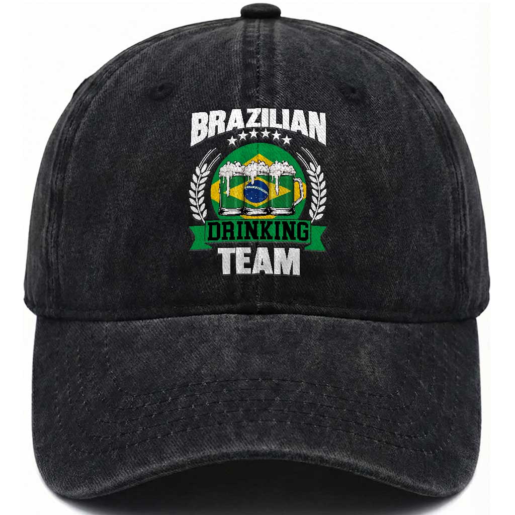 Brazil Drinking Team Washed Cotton Baseball Cap Funny Brazilian Flag Beer Party Gift TS14 Print Your Wear