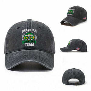 Brazil Drinking Team Washed Cotton Baseball Cap Funny Brazilian Flag Beer Party Gift TS14 Washed Cap Universal Fit Dark Gray Print Your Wear