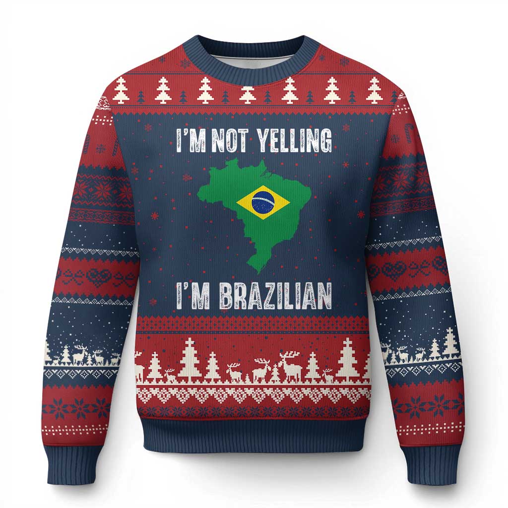 I'm Not Yelling I'm Brazilian Ugly Christmas Sweater Funny Brazil Pride TS14 Navy Red Print Your Wear