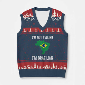 I'm Not Yelling I'm Brazilian V-Neck Knit Sweater Vest Funny Brazil Pride TS14 Navy Red Print Your Wear