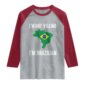 I'm Not Yelling I'm Brazilian Raglan Shirt Funny Brazil Pride TS14 Heather Gray Heather Red Print Your Wear