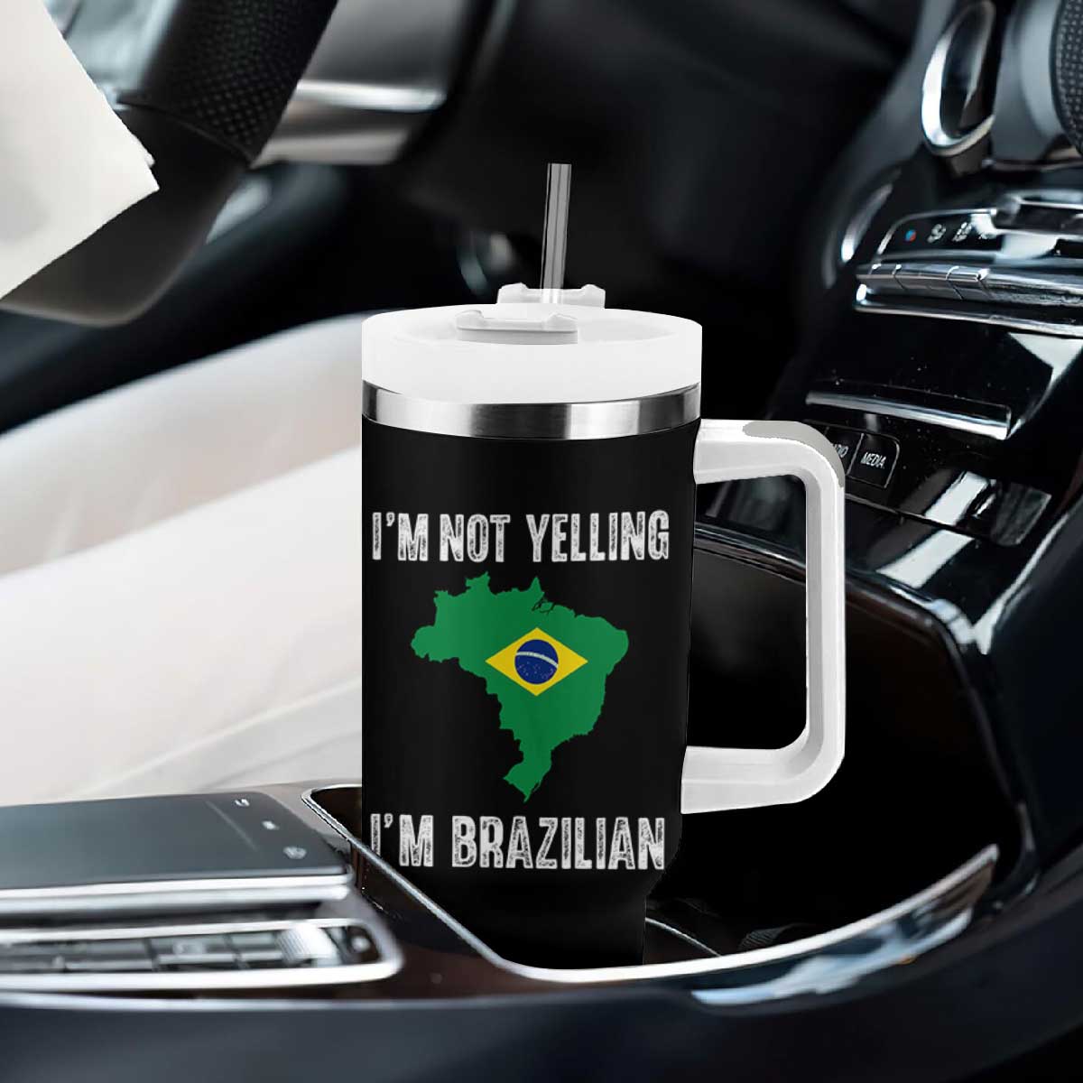 I'm Not Yelling I'm Brazilian Tumbler With Handle Funny Brazil Pride TS14 Print Your Wear