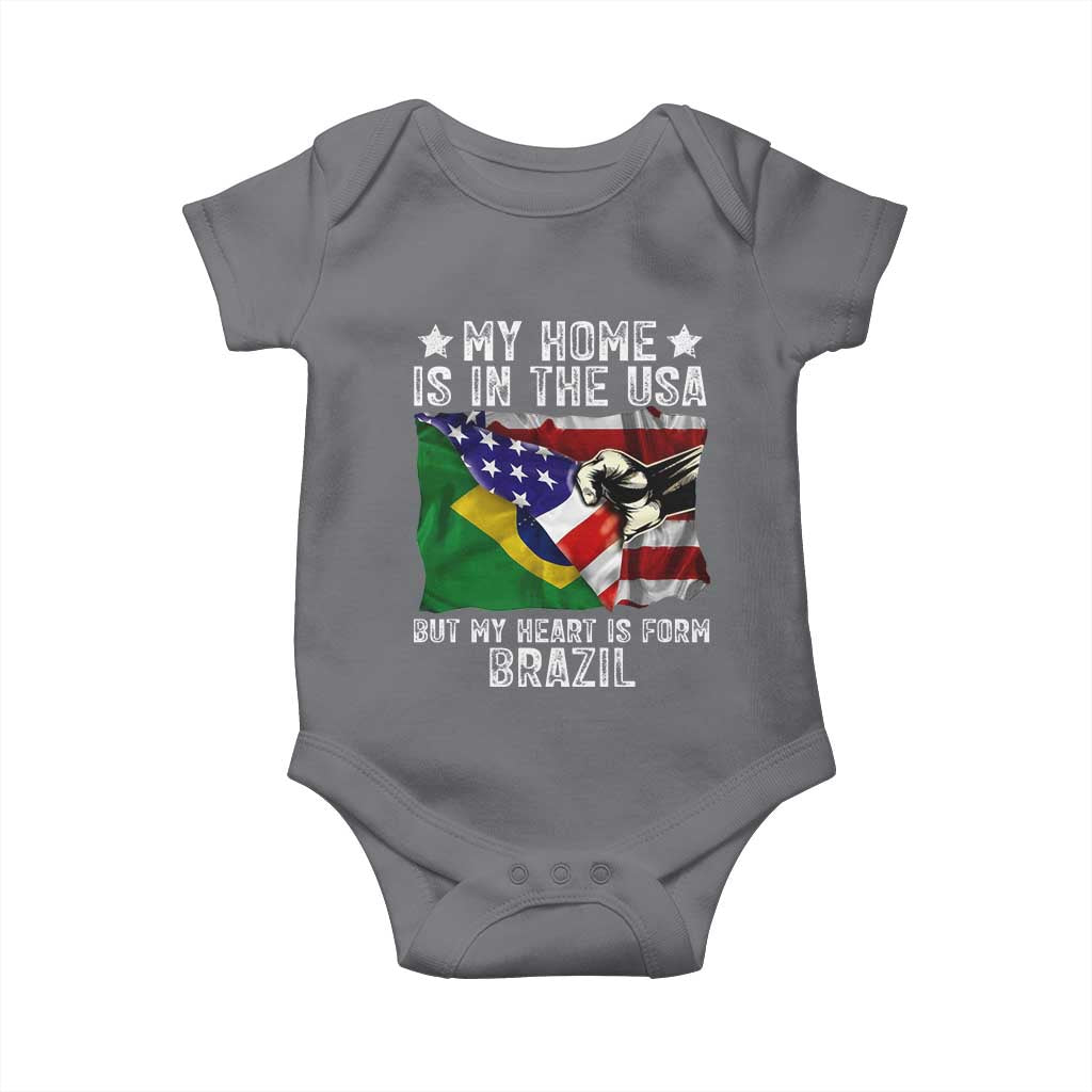 Brazilian American Patriot Heart Is From Brazil Flag Baby Onesie TS14 Charcoal Print Your Wear