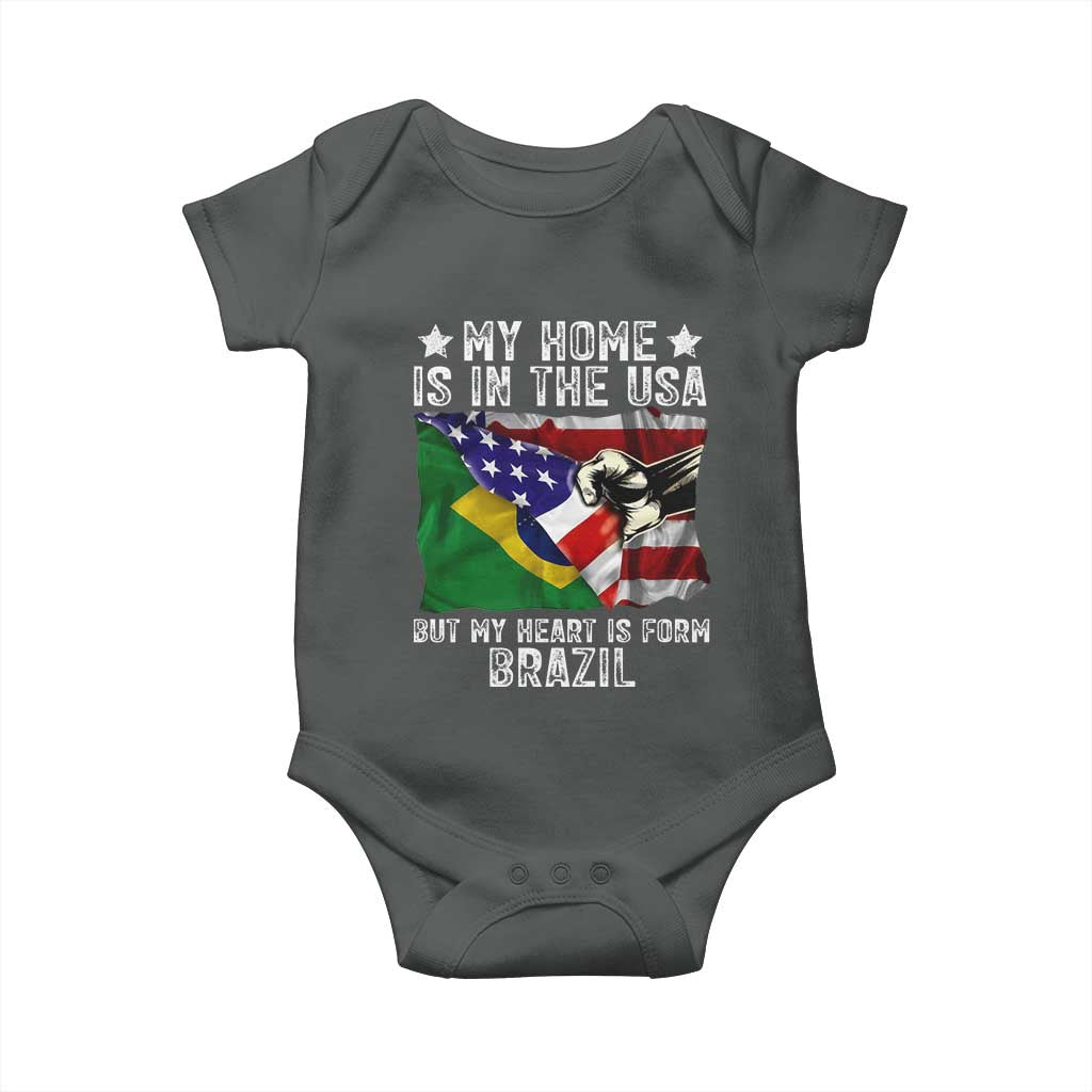 Brazilian American Patriot Heart Is From Brazil Flag Baby Onesie TS14 Dark Heather Print Your Wear