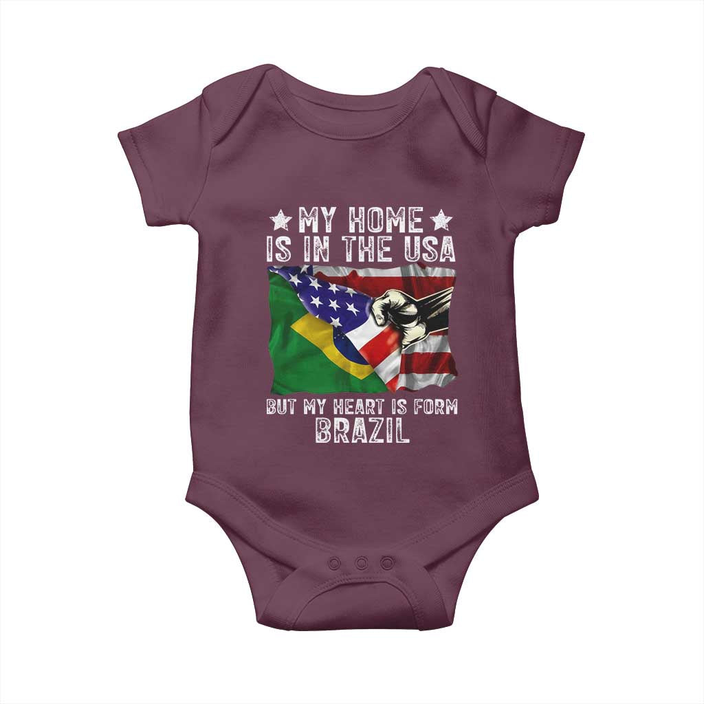 Brazilian American Patriot Heart Is From Brazil Flag Baby Onesie TS14 Maroon Print Your Wear