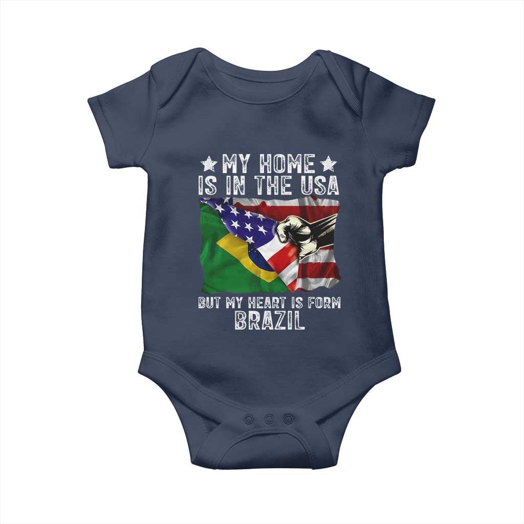 Brazilian American Patriot Heart Is From Brazil Flag Baby Onesie TS14 Navy Print Your Wear
