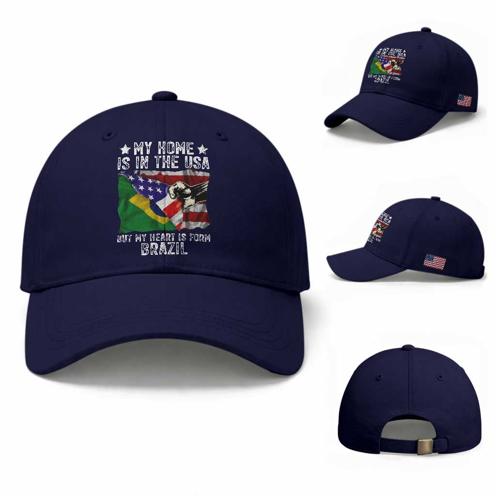 Brazilian American Patriot Heart Is From Brazil Flag Baseball Cap TS14 Baseball Cap Universal Fit Dark Blue Print Your Wear