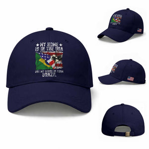 Brazilian American Patriot Heart Is From Brazil Flag Baseball Cap TS14 Baseball Cap Universal Fit Dark Blue Print Your Wear
