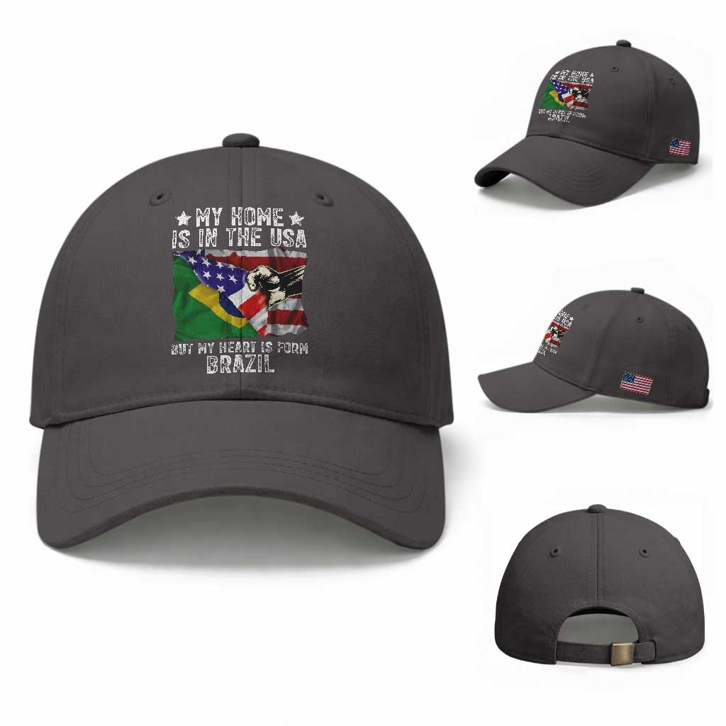 Brazilian American Patriot Heart Is From Brazil Flag Baseball Cap TS14 Baseball Cap Universal Fit Dark Gray Print Your Wear