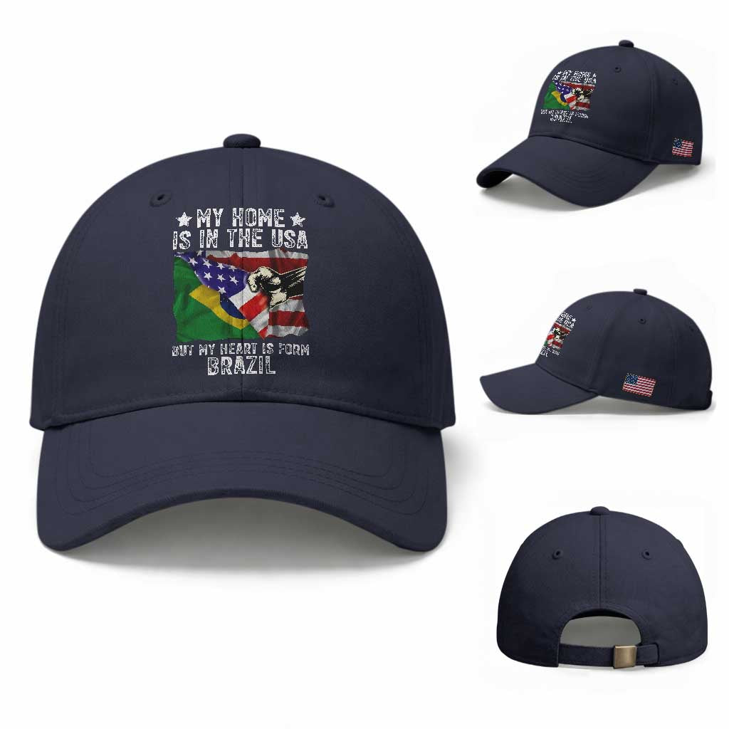 Brazilian American Patriot Heart Is From Brazil Flag Baseball Cap TS14 Baseball Cap Universal Fit Navy Print Your Wear