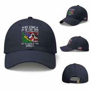 Brazilian American Patriot Heart Is From Brazil Flag Baseball Cap TS14 Baseball Cap Universal Fit Navy Print Your Wear