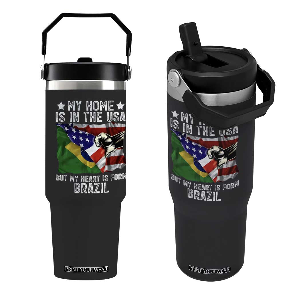 Brazilian American Patriot Heart Is From Brazil Flag Flip Straw Tumbler TS14 One Size: 30 oz Black Print Your Wear