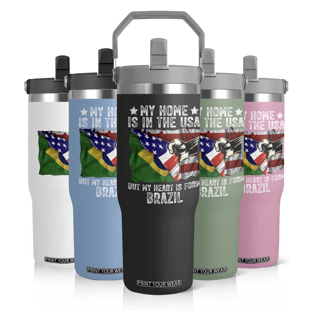 Brazilian American Patriot Heart Is From Brazil Flag Flip Straw Tumbler TS14 Print Your Wear