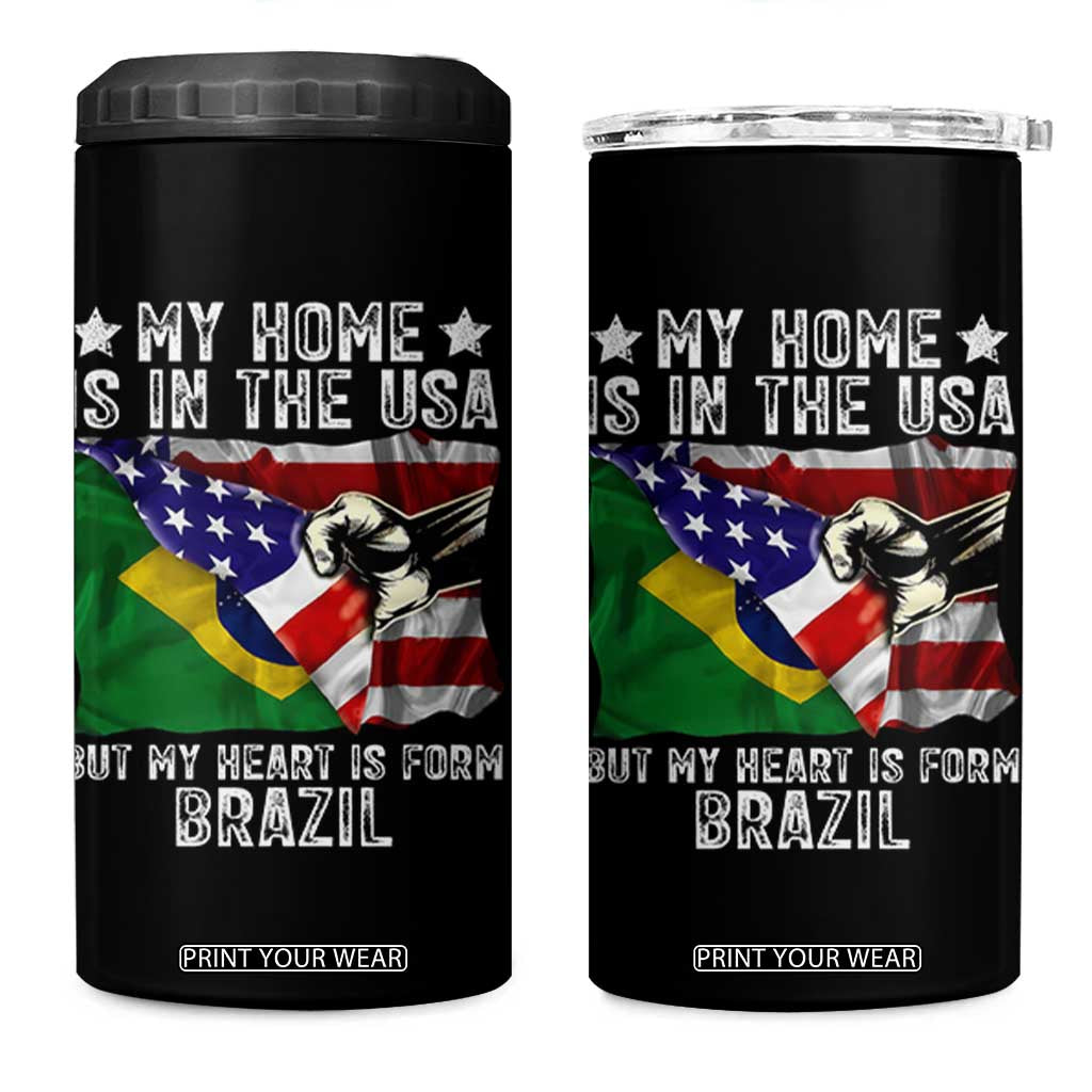 Brazilian American Patriot Heart Is From Brazil Flag 4 in 1 Can Cooler Tumbler TS14 One Size: 16 oz Black Print Your Wear