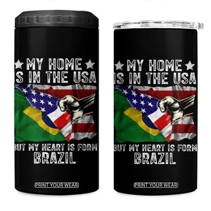 Brazilian American Patriot Heart Is From Brazil Flag 4 in 1 Can Cooler Tumbler TS14 One Size: 16 oz Black Print Your Wear