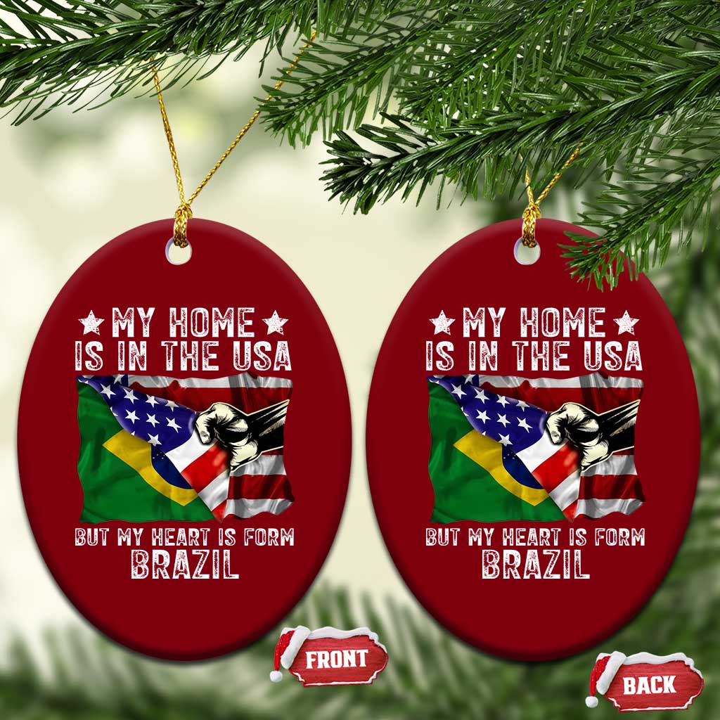 Brazilian American Patriot Heart Is From Brazil Flag Ceramic Ornament TS14 Print Your Wear