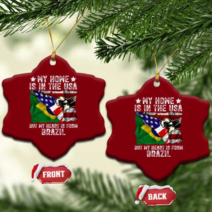 Brazilian American Patriot Heart Is From Brazil Flag Ceramic Ornament TS14 Print Your Wear