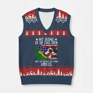 Brazilian American Patriot Heart Is From Brazil Flag V-Neck Knit Sweater Vest TS14 Navy Red Print Your Wear