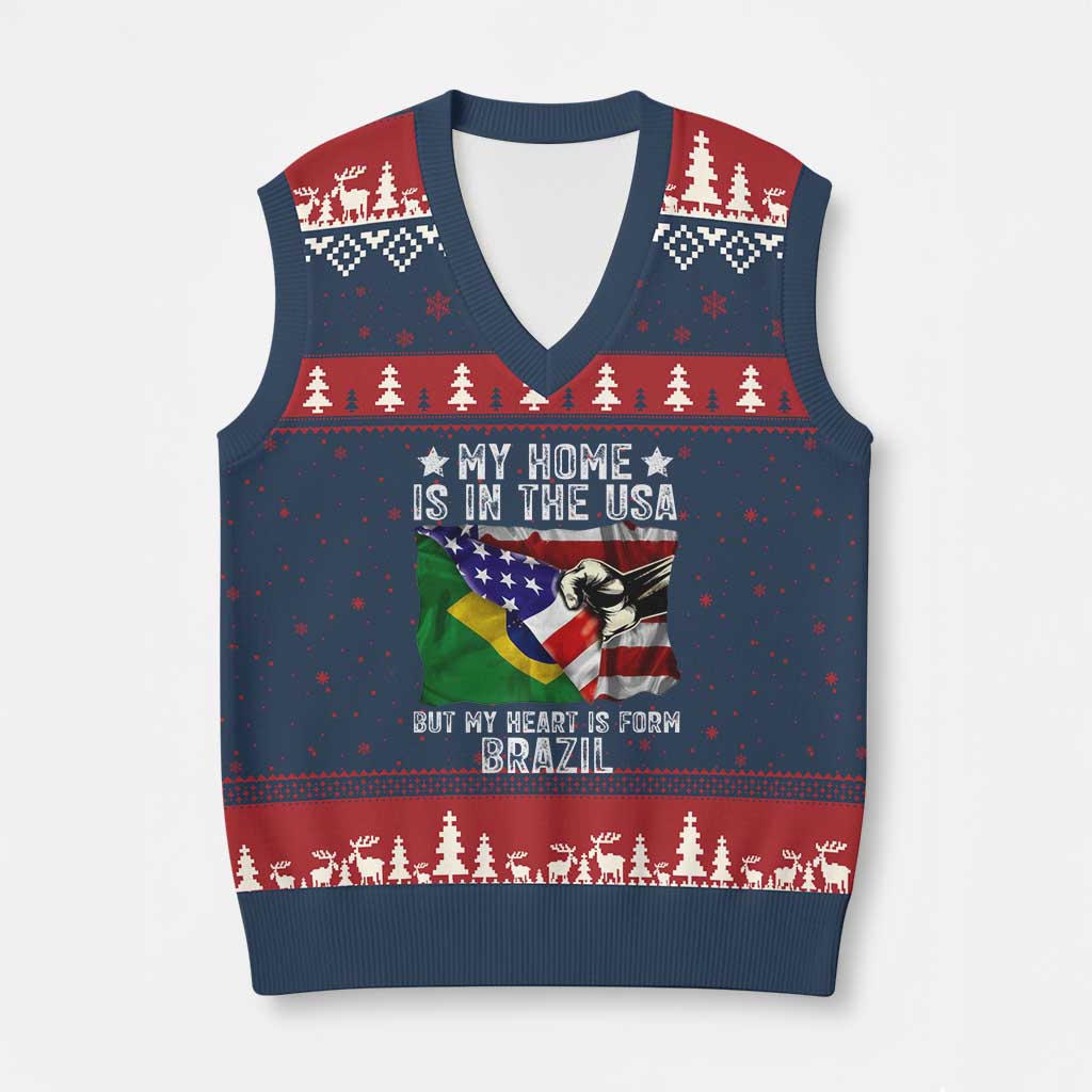 Brazilian American Patriot Heart Is From Brazil Flag V-Neck Knit Sweater Vest TS14 Navy Red Print Your Wear
